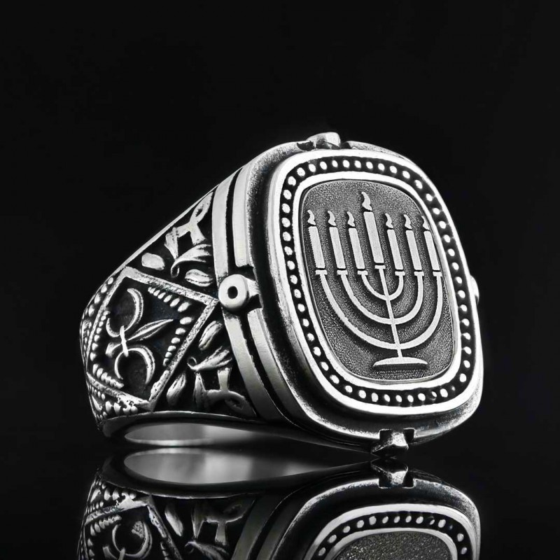 Silver Menorah Embroidered Ring