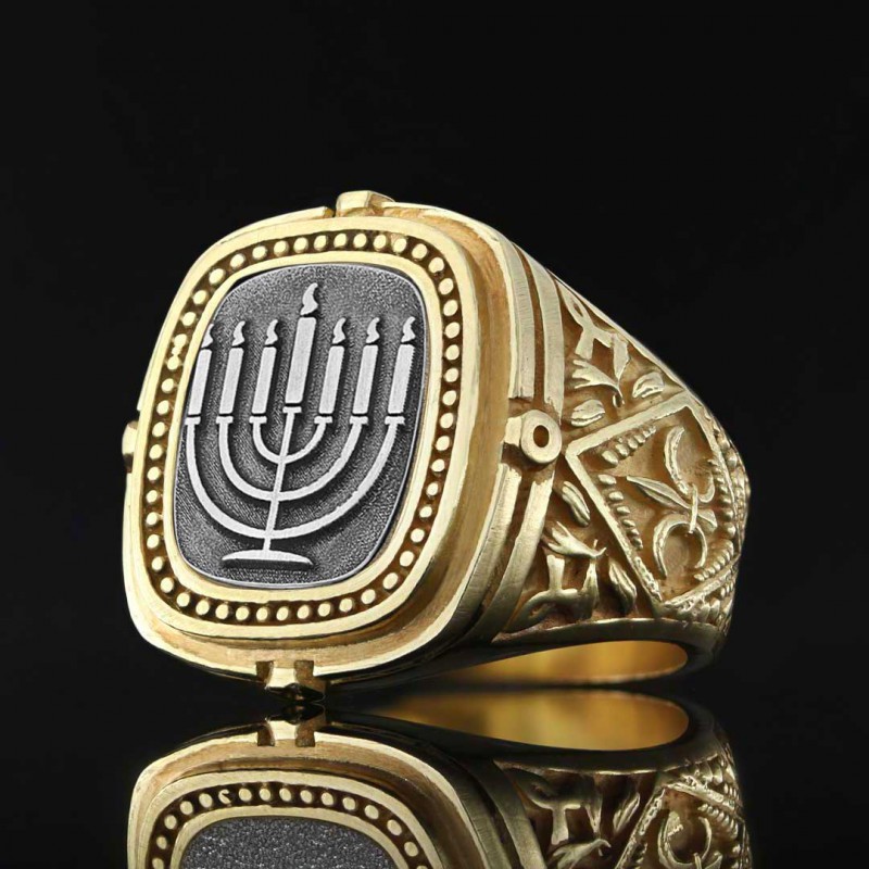 Silver Menorah Embroidered Ring