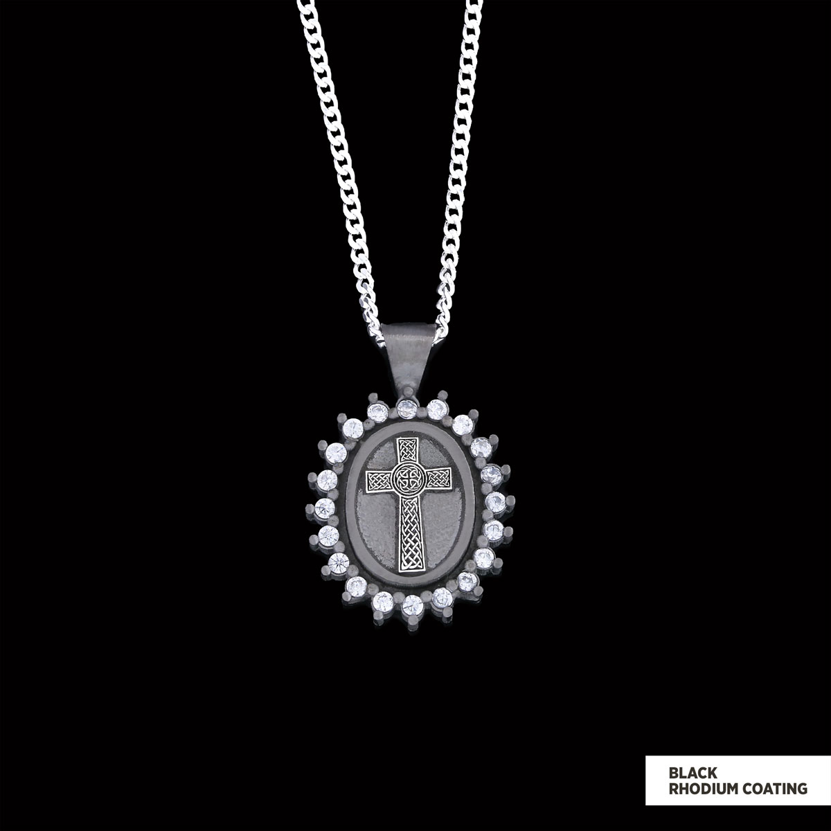 Silver Oval Cross Necklace, Stone Cross Silver Necklace, Gold Plated Silver Christian Cross Stone Necklace, Women's Religious Necklace