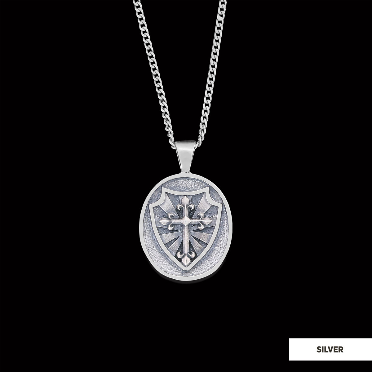 Silver Shield Pendant, Religious Gift for Men, Christian Armor Jewelry, Knight’s Cross and Shield Necklace