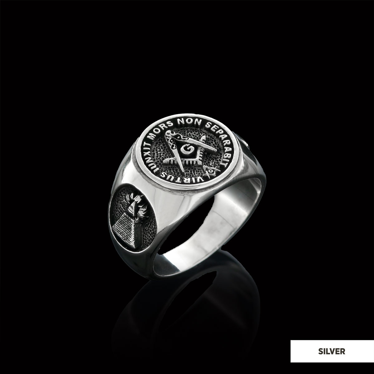 Skull and Bones Masonic Ring, Round Mason Ring, Ancient Lodge Mason Ring