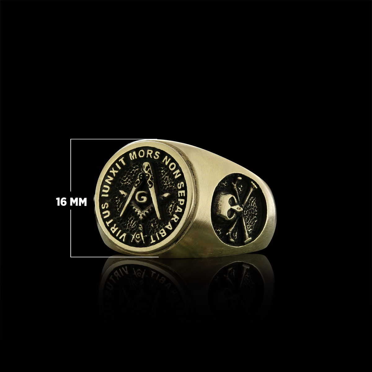 Skull and Bones Masonic Ring, Round Mason Ring, Ancient Lodge Mason Ring
