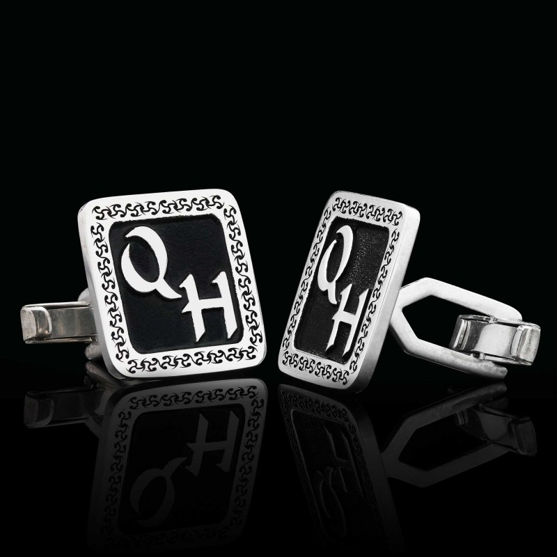 Special Design 925 Sterling Silver O-H Monogram Letter Cufflinks