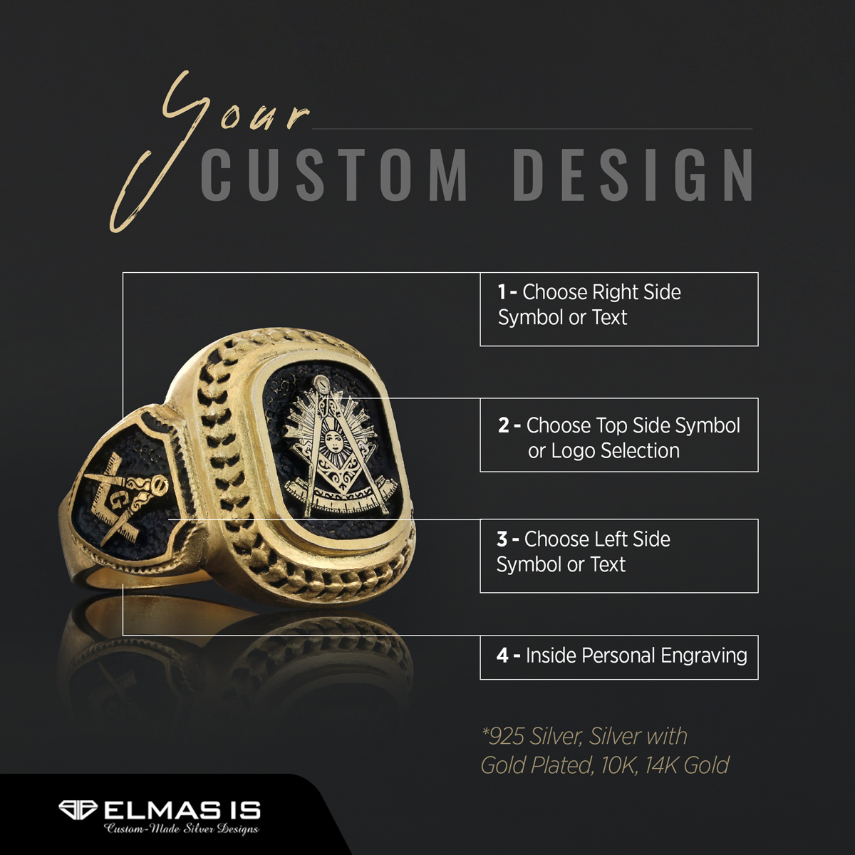 Special Design 925 Sterling Silver Past Master Masonic Ring