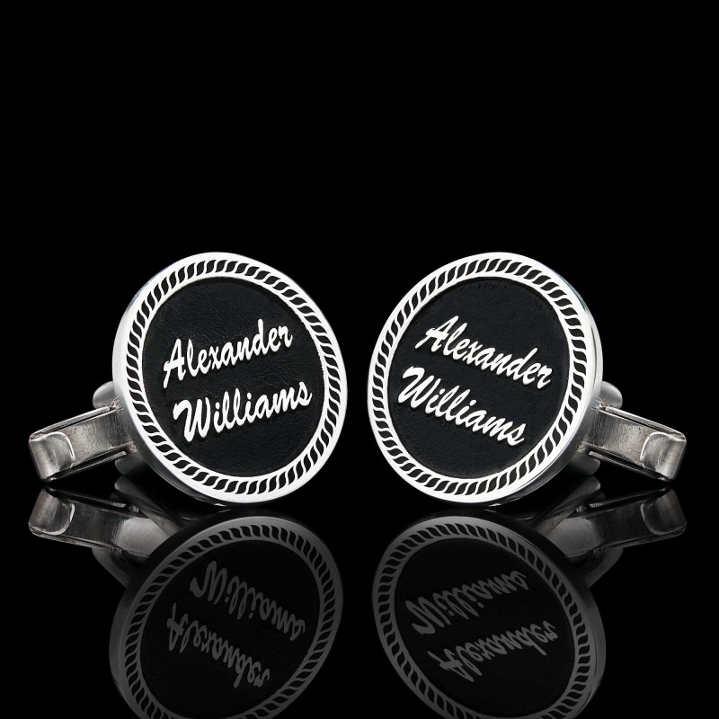 Special Design Handmade Silver Edged With Motifs Round Cufflinks