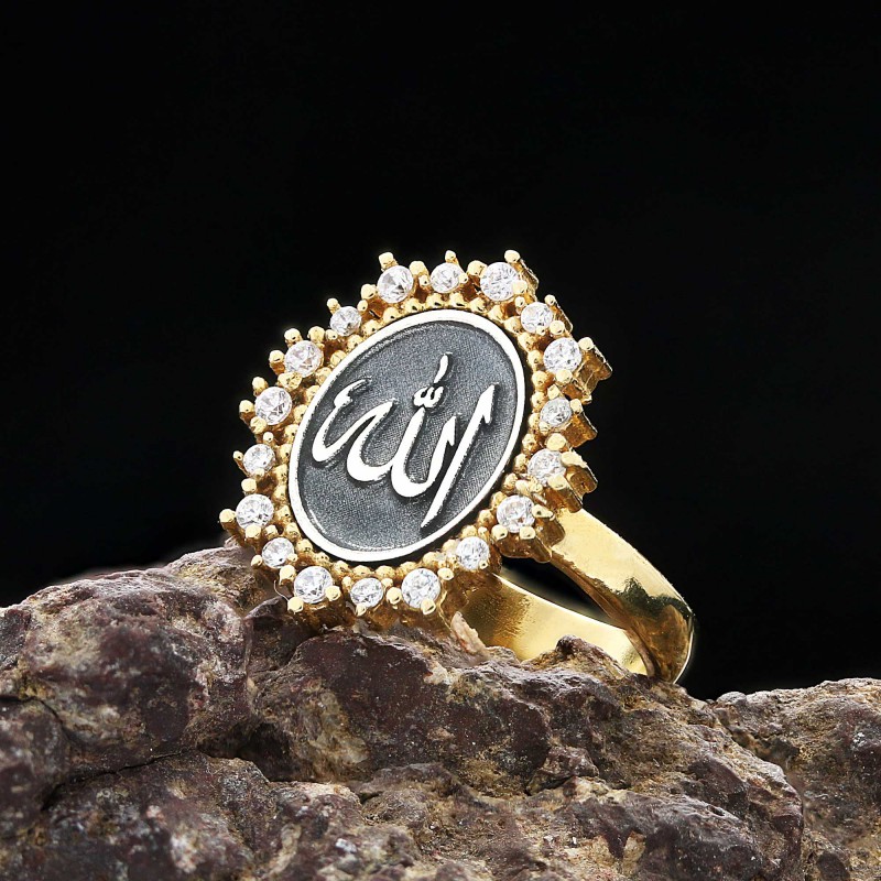 Special Design Handmade Stone Oval 925 Sterling Silver Islamic Allah Women Ring