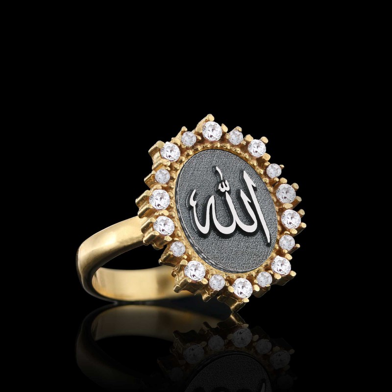 Special Design Handmade Stone Oval 925 Sterling Silver Islamic Allah Women Ring