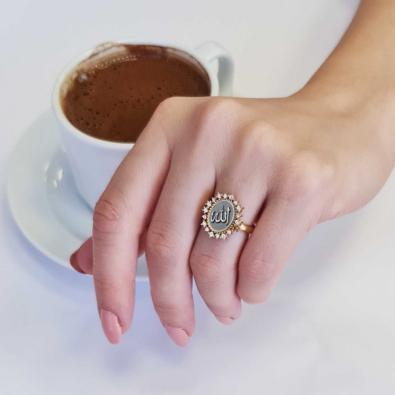 Special Design Handmade Stone Oval 925 Sterling Silver Islamic Allah Women Ring