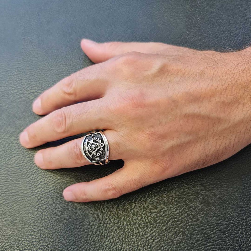 Statement Masons Ring, Personalized Freemason Symbol Ring, Special Design Mason Ring