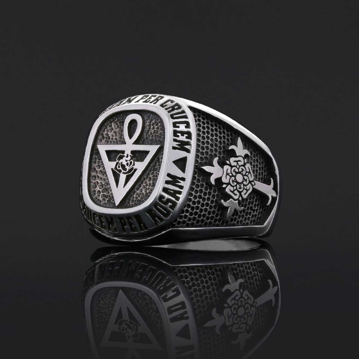 Special Design Rose Crucis Silver Ring, Amorc Jewelry, Spiritual Emblem of the AMORC Ring