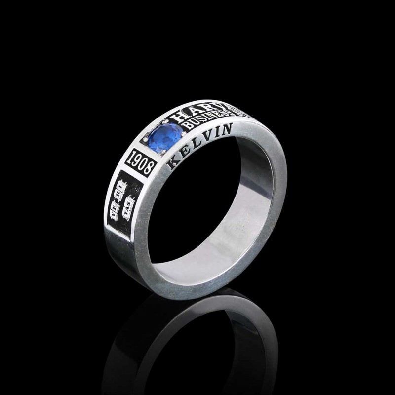 Special Design Steerling Silver Harvard Business School Class Band Ring