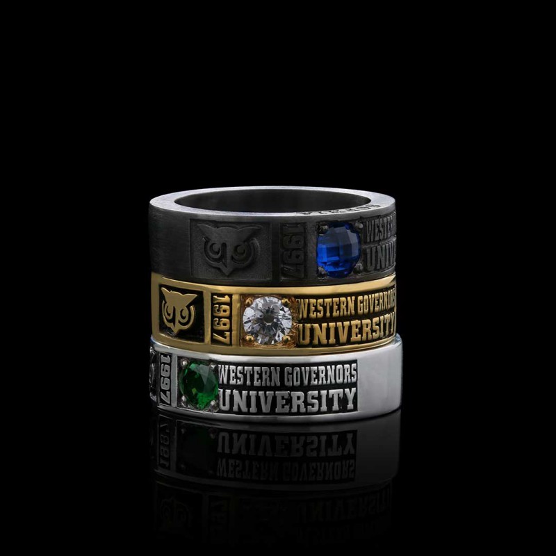 Special Design Steerling Silver Western Governors Universty Class Band Ring