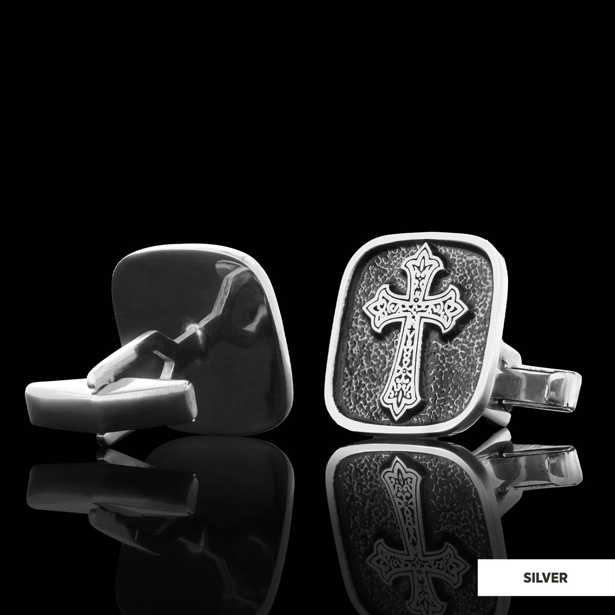 Specially Designed Silver Cross Cufflinks, Gold Plated Motif Cross Cufflinks, Square Cross Special Cufflinks