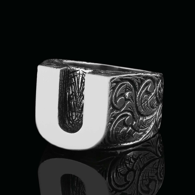 Specil Design Sterling Silver Letter U Monogram Ring