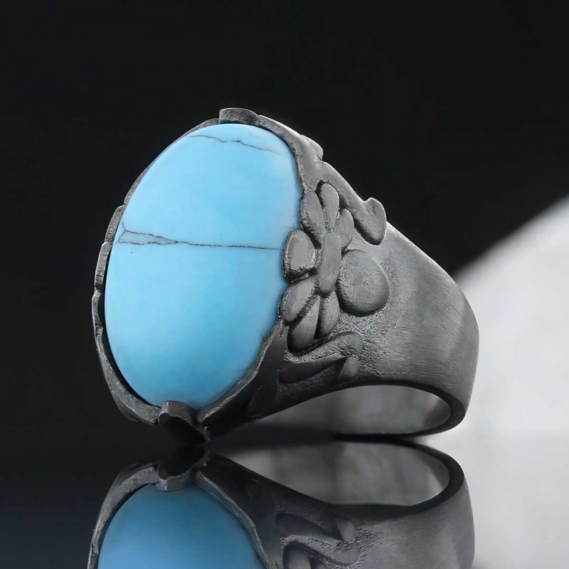 Turquoise Stone Silver Men Ring