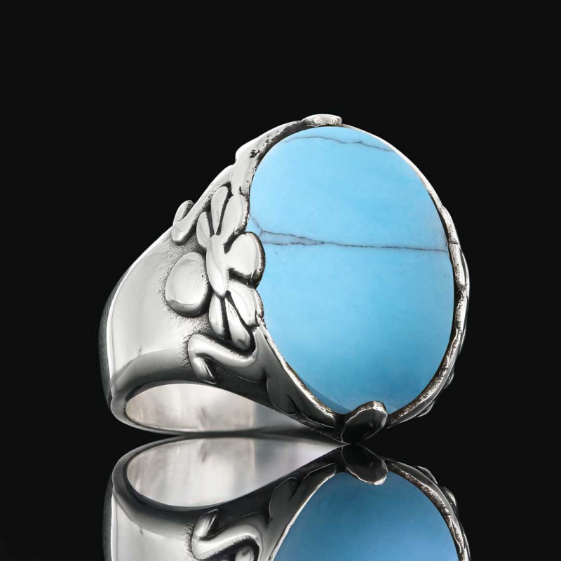Turquoise Stone Silver Men Ring