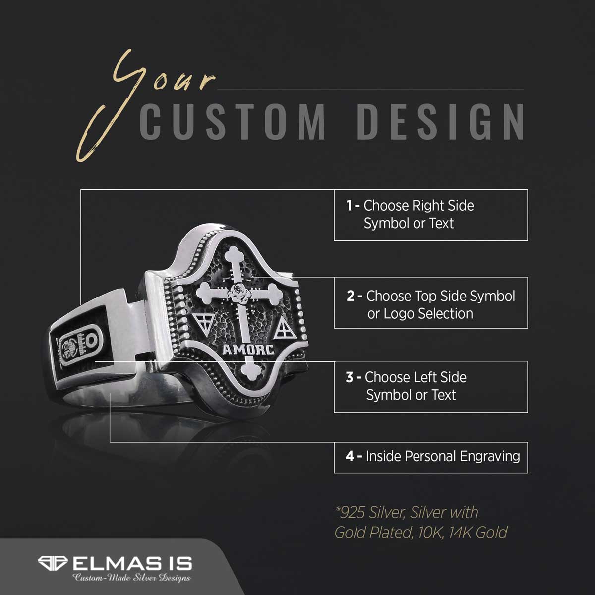Spiritual Symbol of Ancient Ring, Rosicrucian Ring Amorc Ring, Custom Rousea Crucis Order Ring