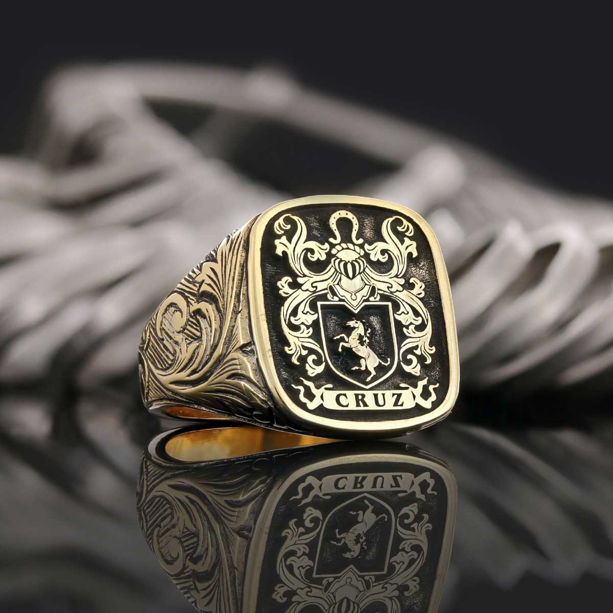 Square Celtic Design Raised Family Ring, Handmade Family Crest Ring