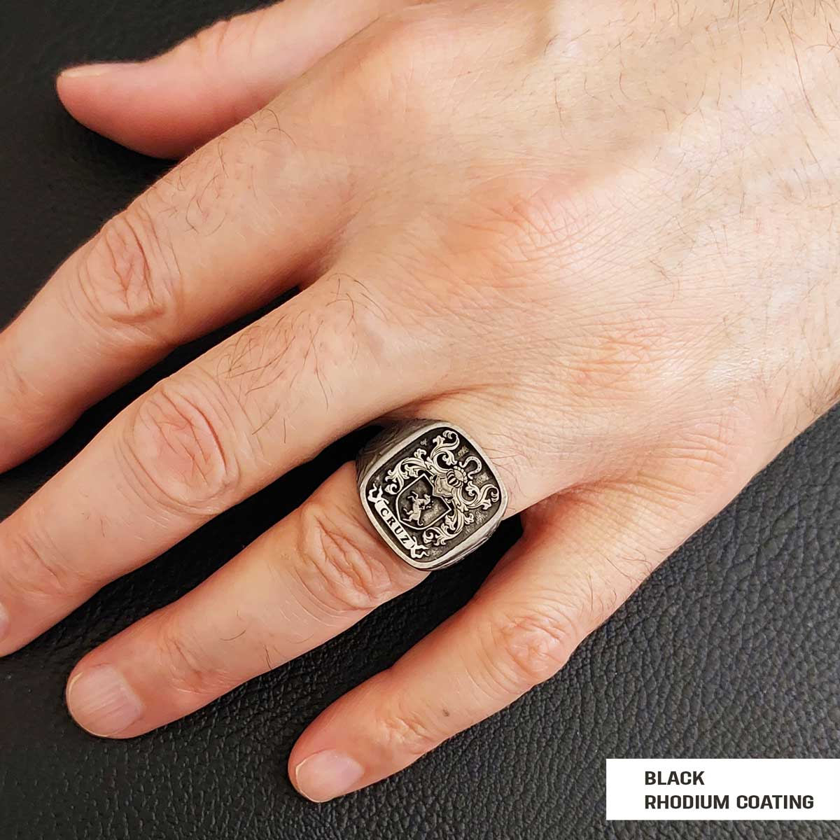 Square Celtic Design Raised Family Ring, Handmade Family Crest Ring