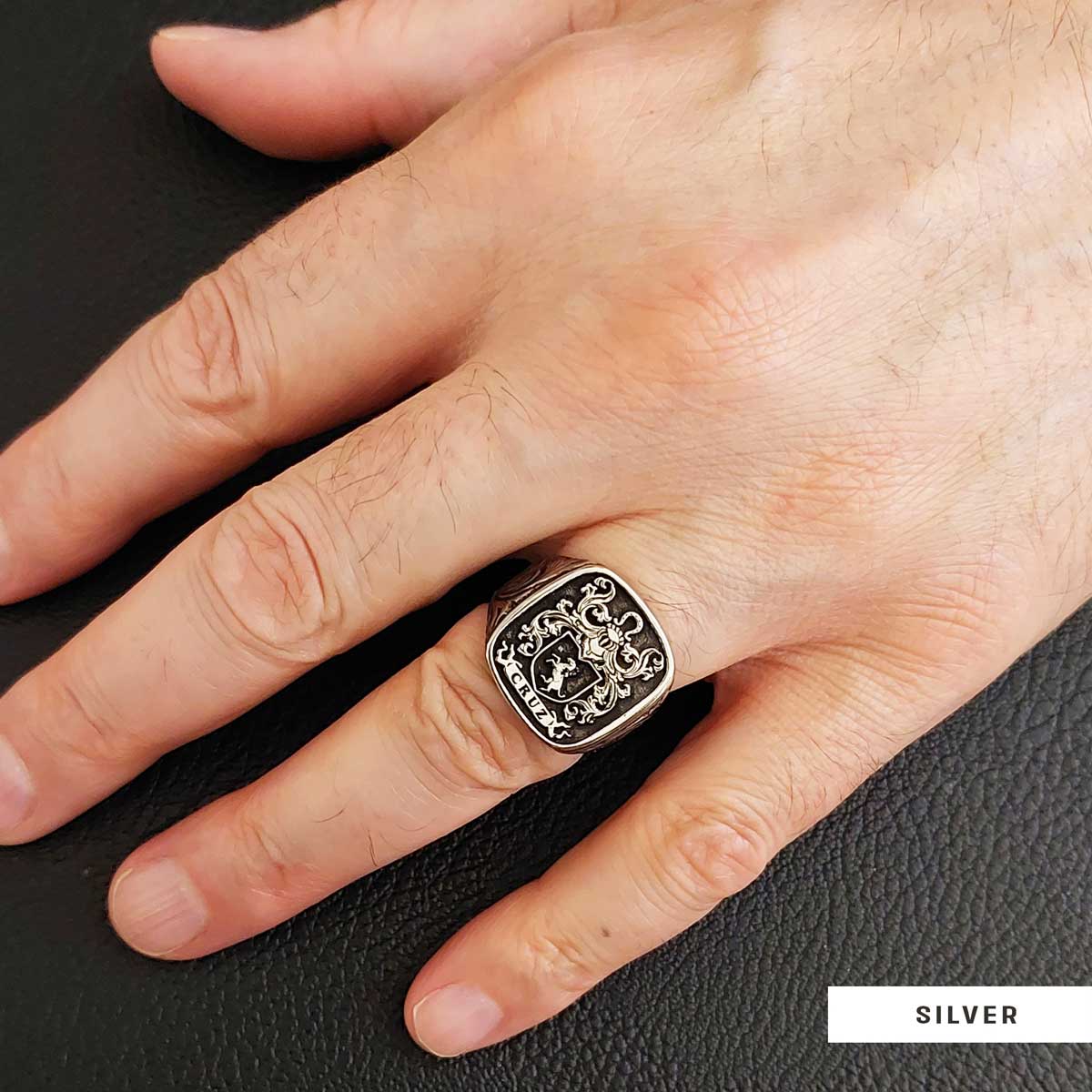 Square Celtic Design Raised Family Ring, Handmade Family Crest Ring