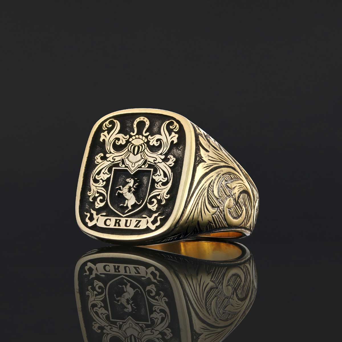 Square Celtic Design Raised Family Ring, Handmade Family Crest Ring