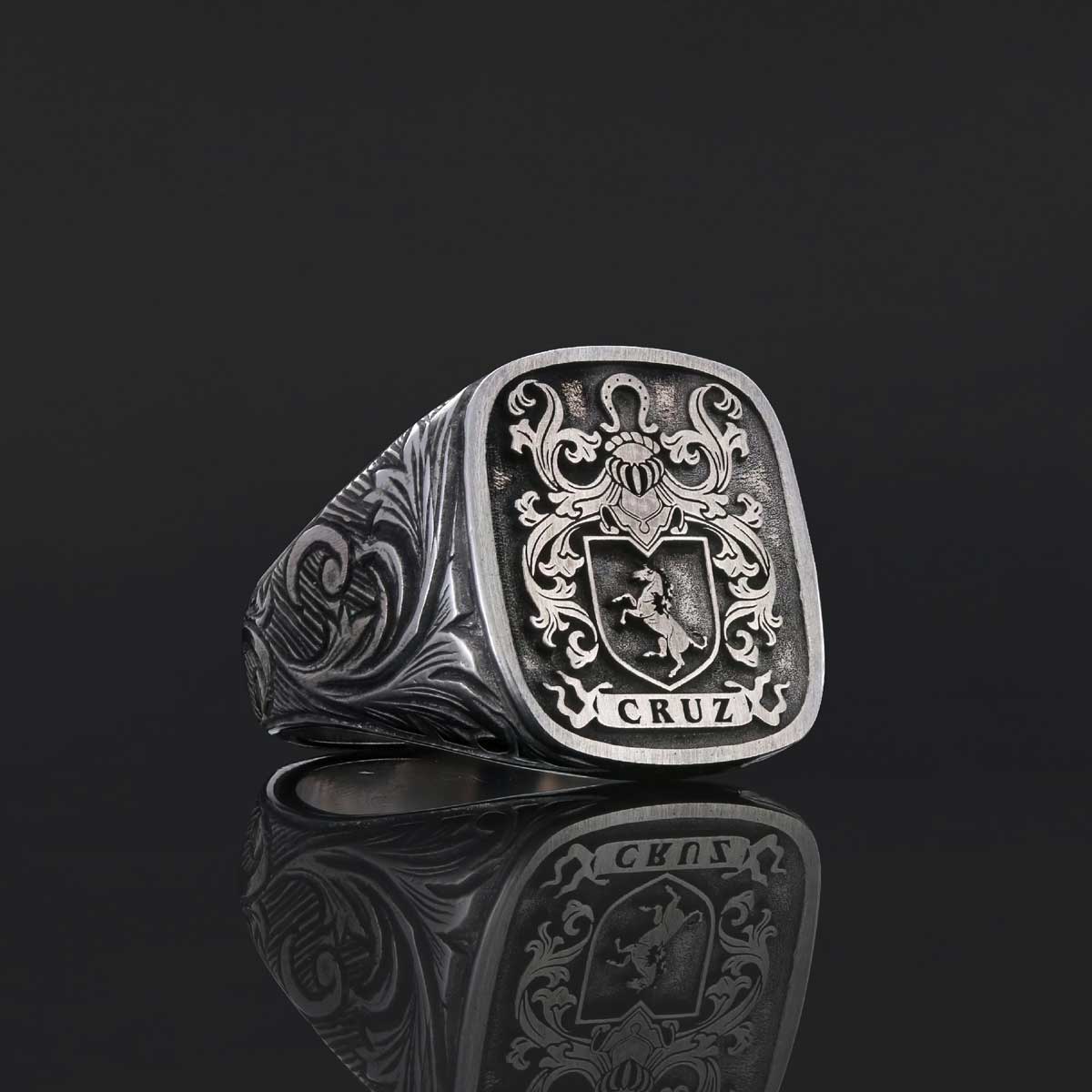 Square Celtic Design Raised Family Ring, Handmade Family Crest Ring