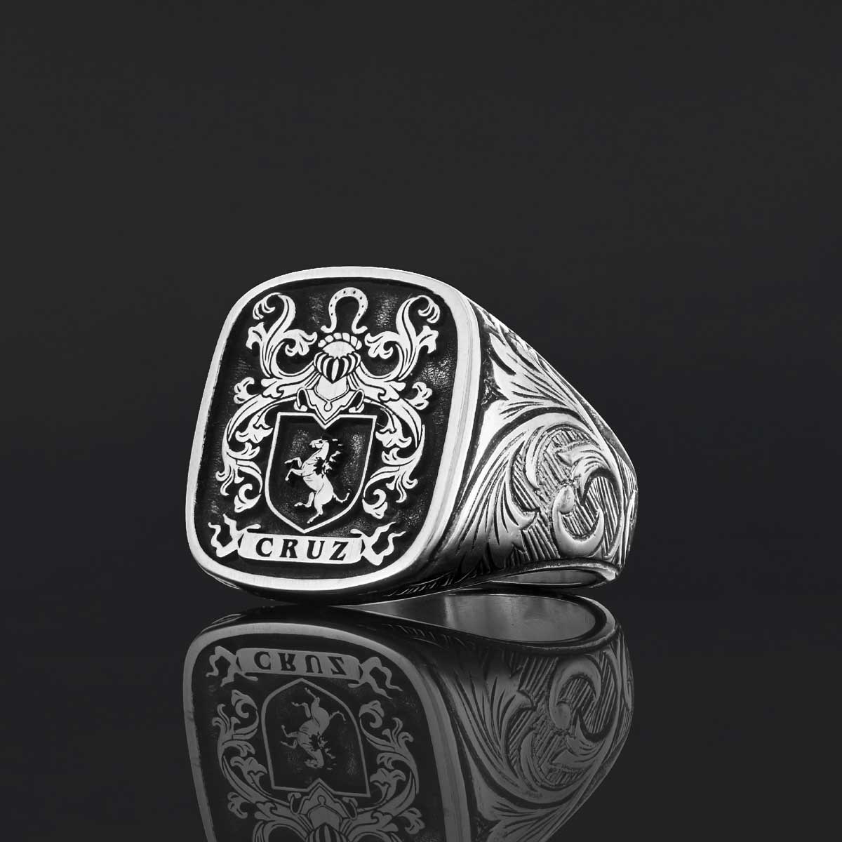 Square Celtic Design Raised Family Ring, Handmade Family Crest Ring