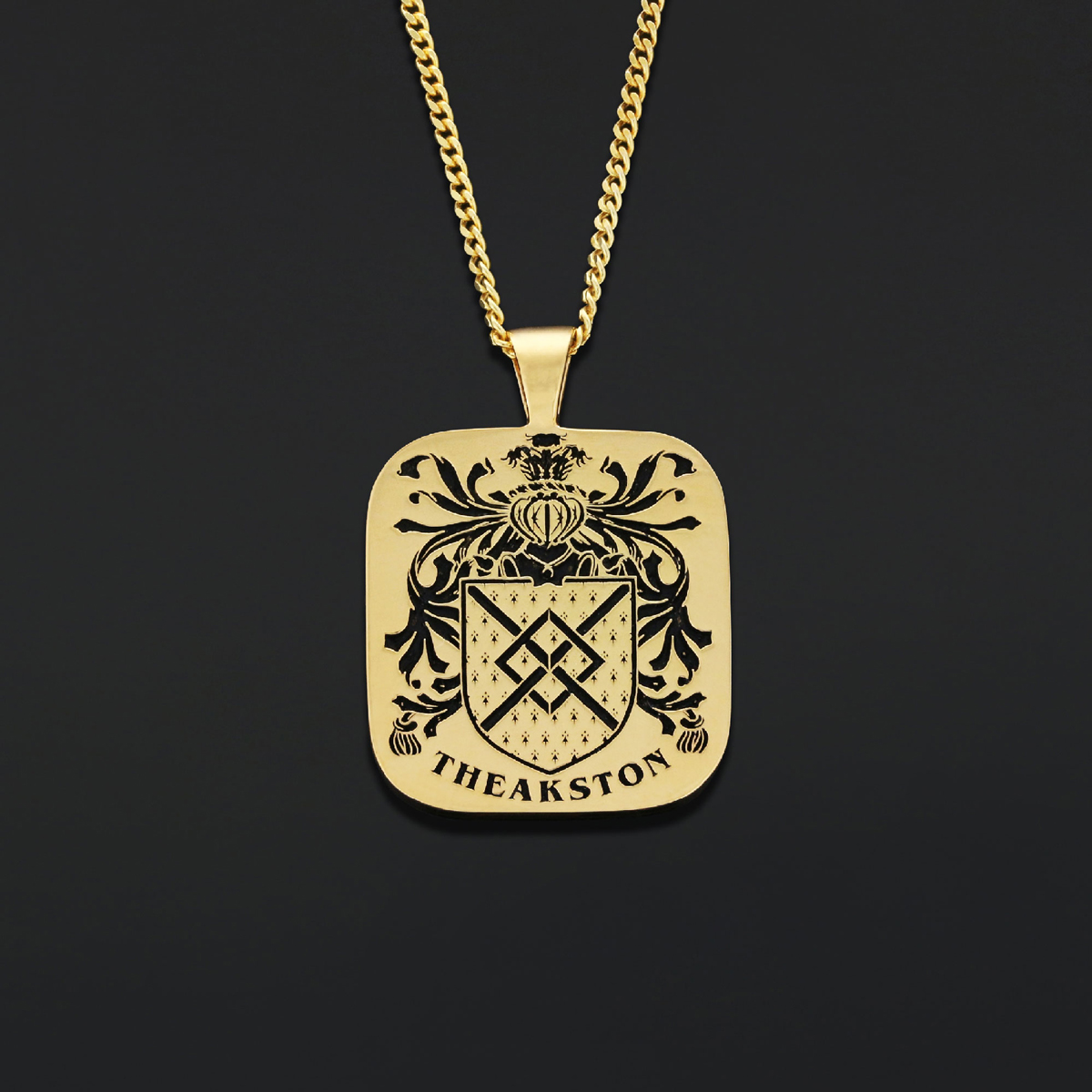 Square Engraved Family Crest Pendant, Personalized Engraved Family Crest Necklace