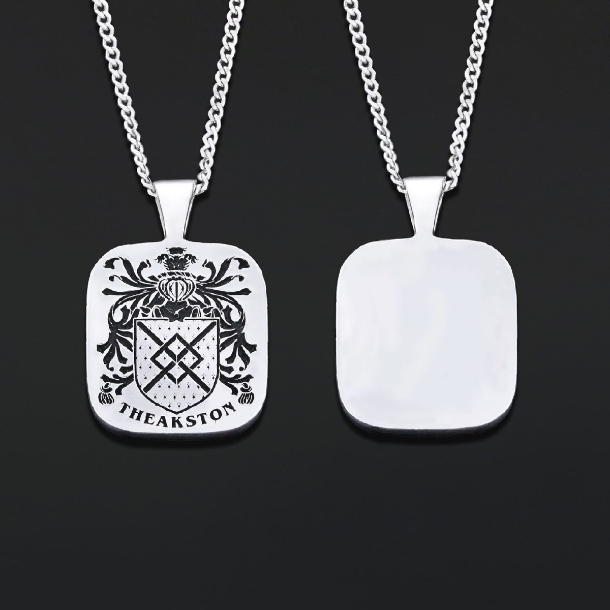 Square Engraved Family Crest Pendant, Personalized Engraved Family Crest Necklace