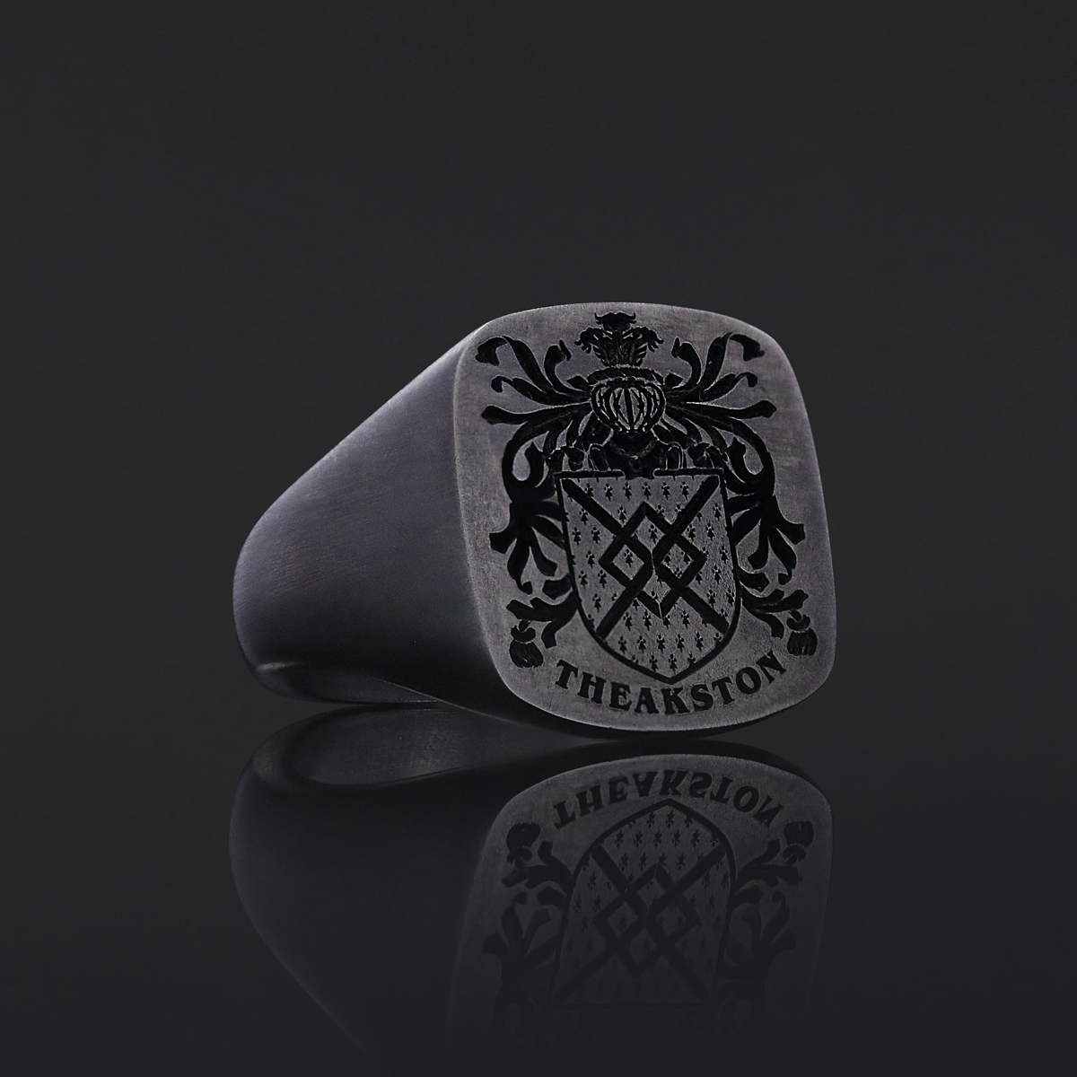 Square Engraved Family Crest Ring