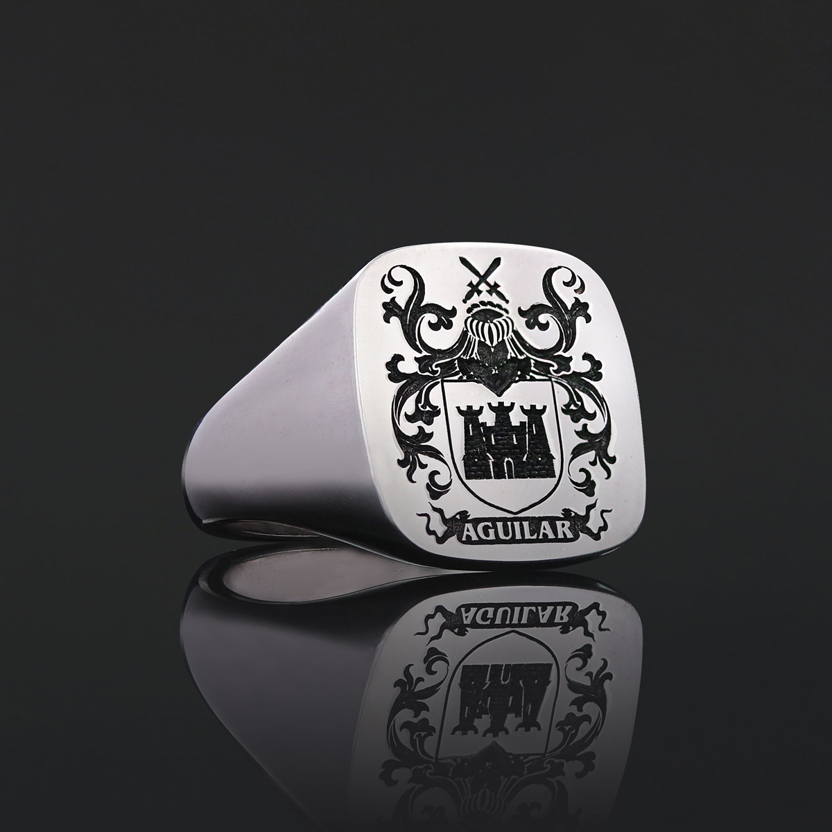 Square Engraved Family Crest Ring