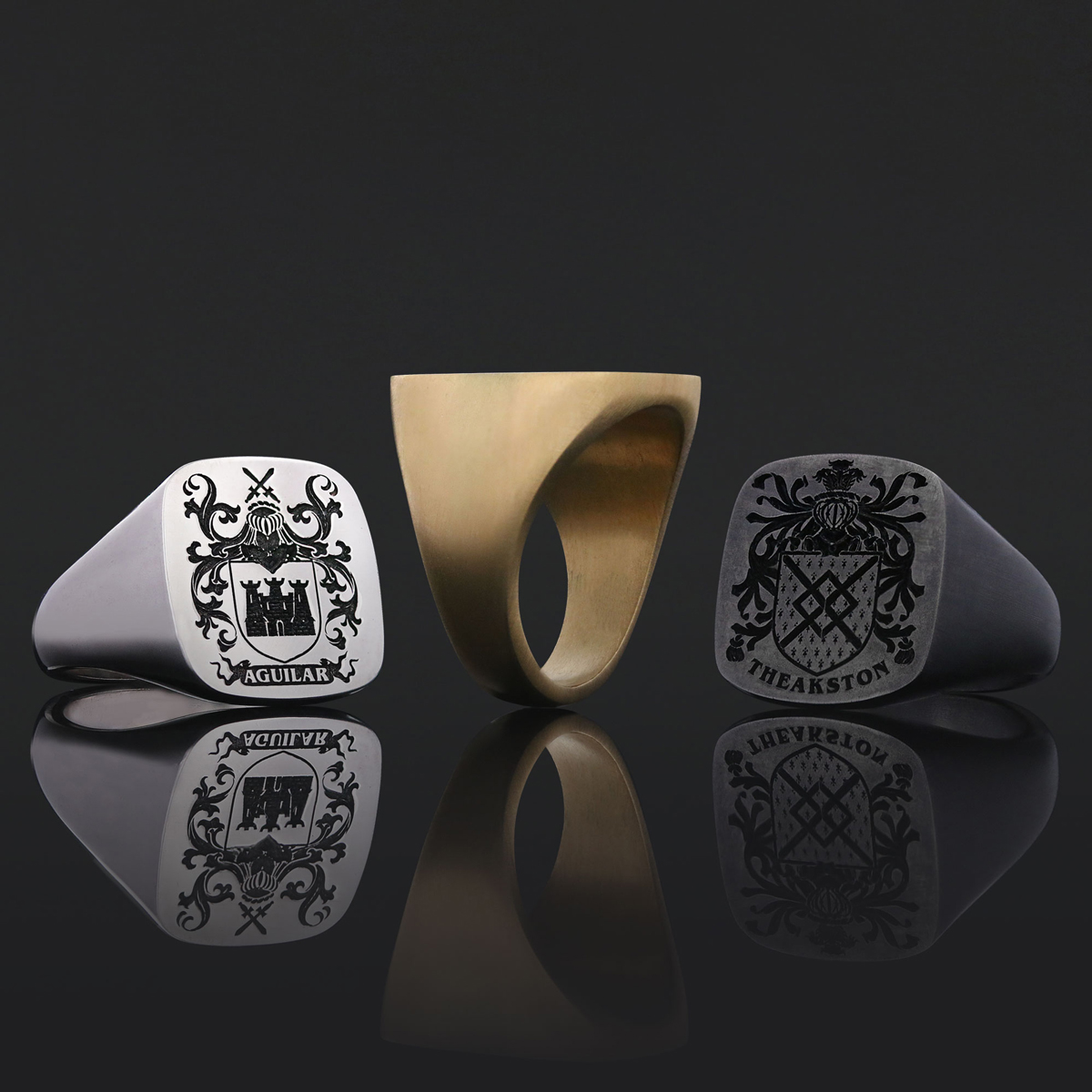 Square Engraved Family Crest Ring