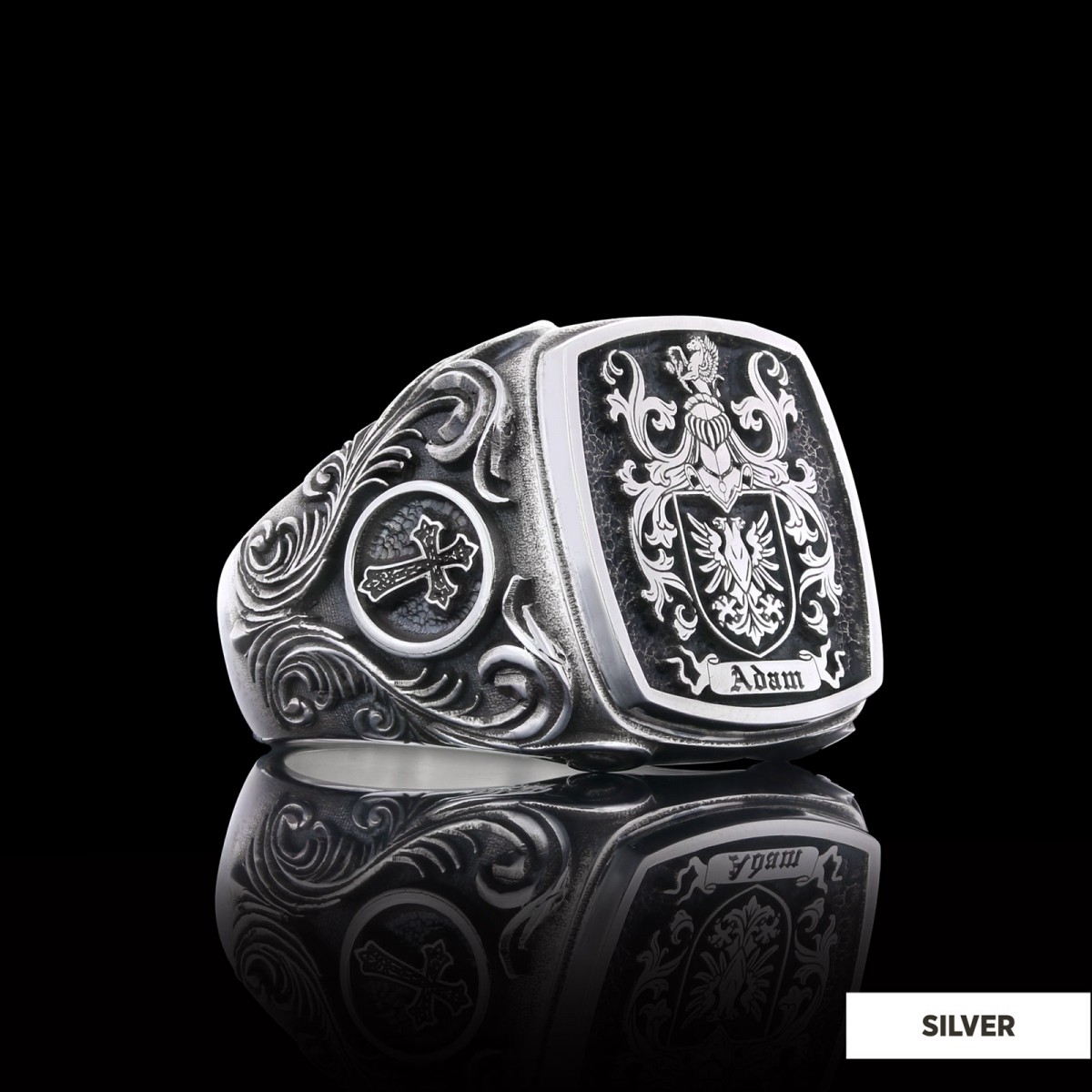 Square Family Crest Ring, 925 Sterling Silver Family Ring
