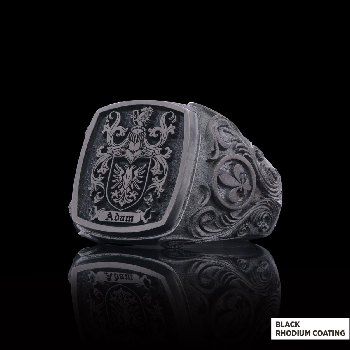 Square Family Crest Ring, 925 Sterling Silver Family Ring