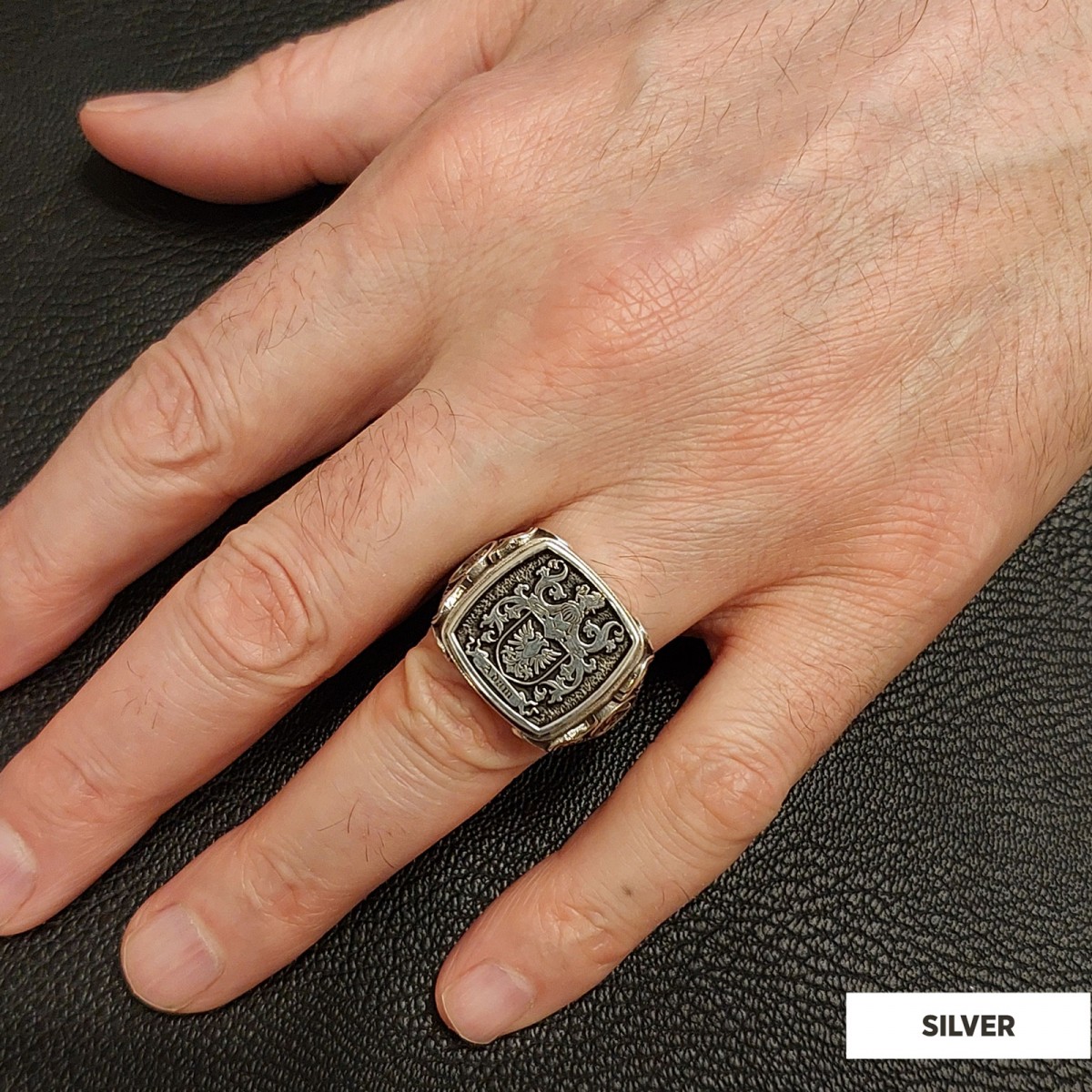 Square Family Crest Ring, 925 Sterling Silver Family Ring