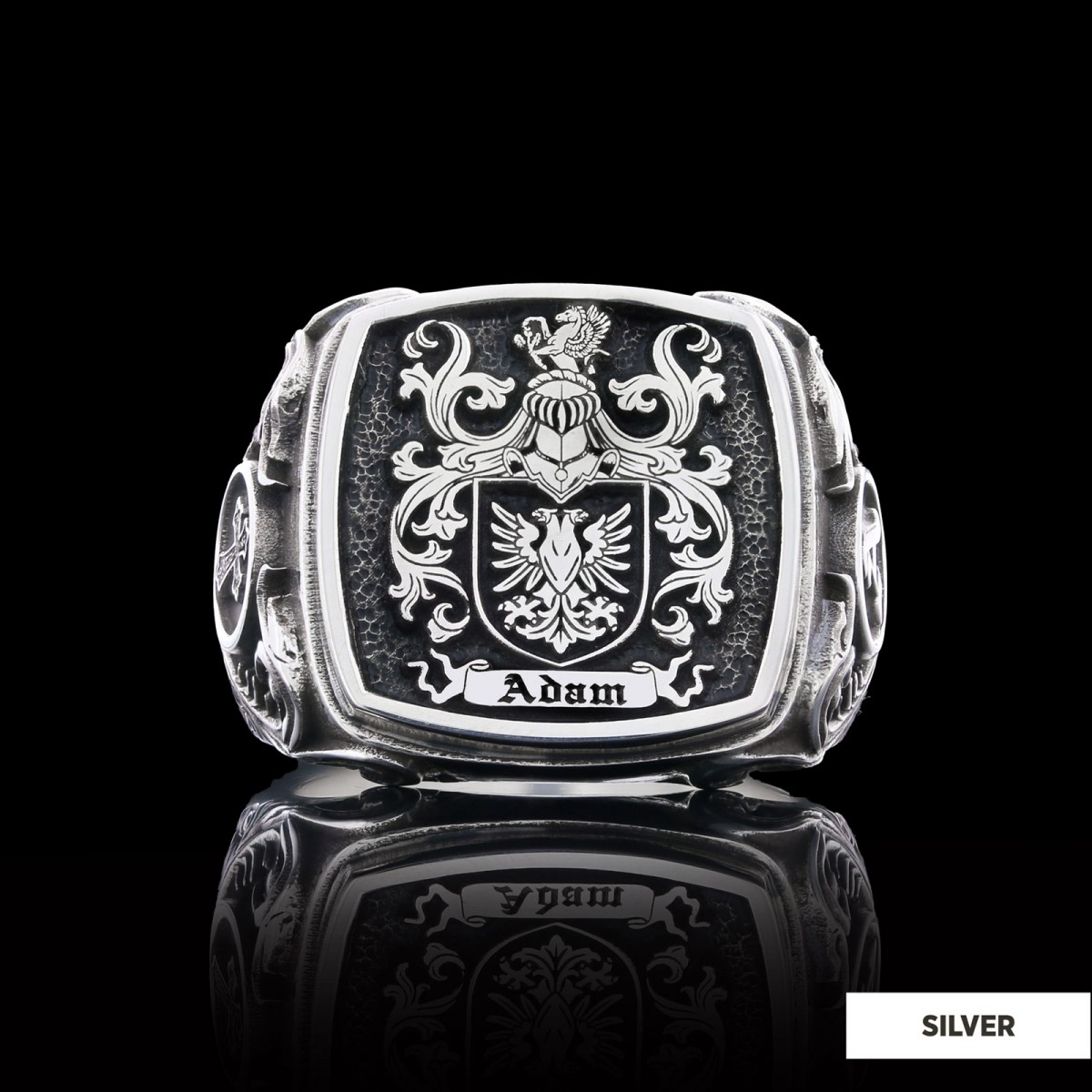 Square Family Crest Ring, 925 Sterling Silver Family Ring