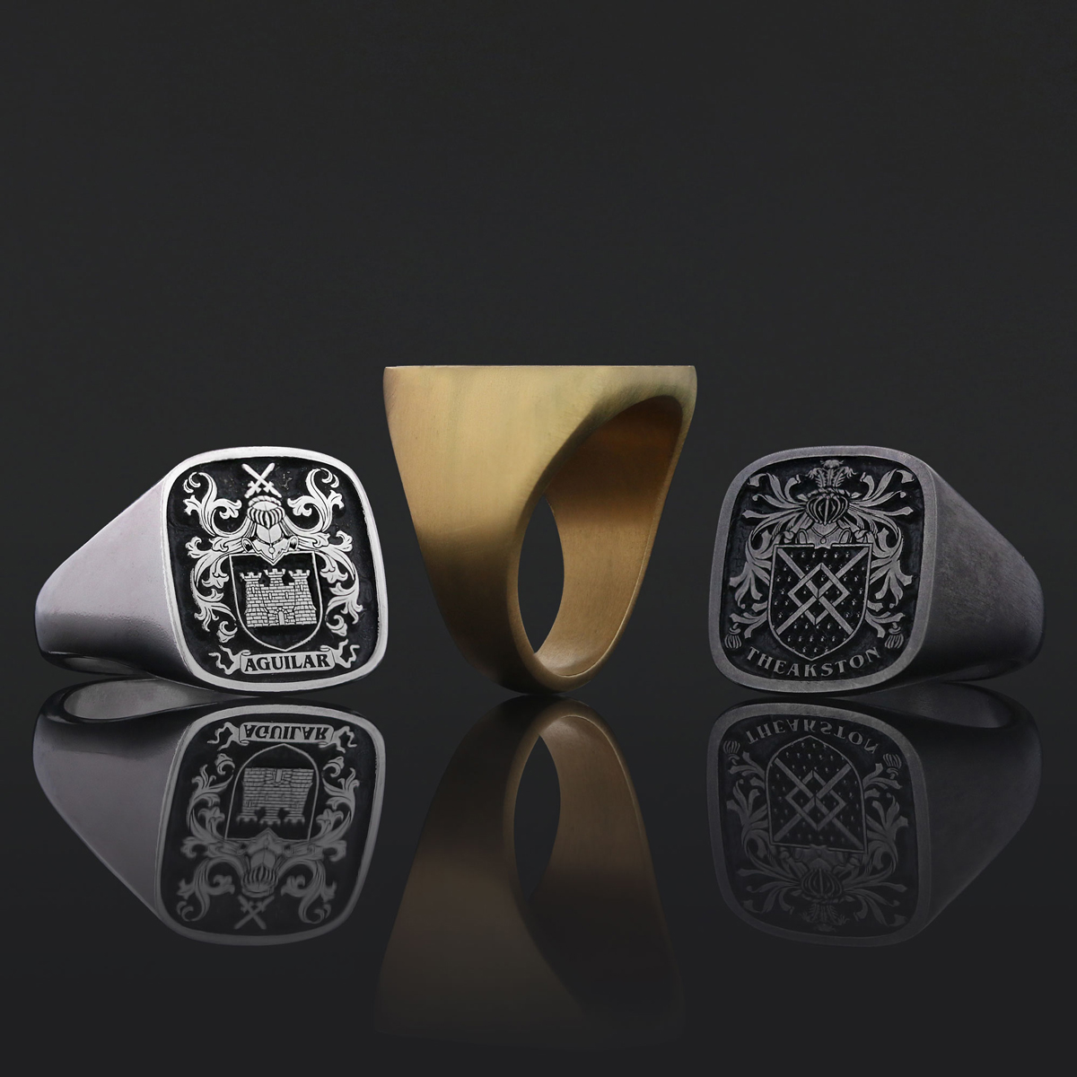 Square Raised Family Crest Ring, Signature Family Crest Ring