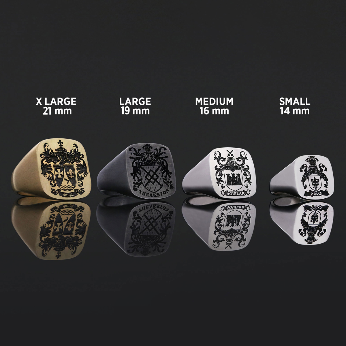 Square Raised Family Crest Ring, Signature Family Crest Ring
