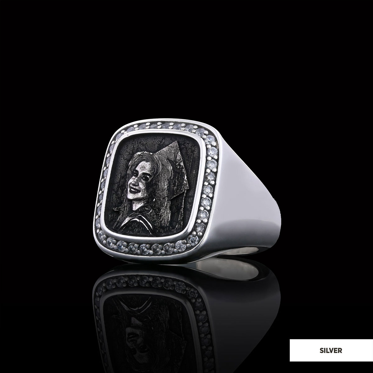 Square Stone Photo Ring, Personalized Photo Ring, Lover Gift Ring, Special Production Photo Ring