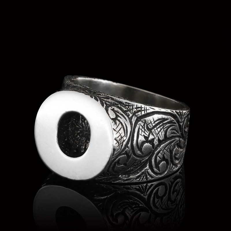 Sterling Silver Handmade Monogram O Bold Alphabet Ring