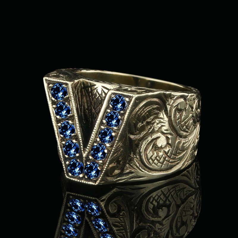 Special Design Sterling Silver Letter Monogram V Ring