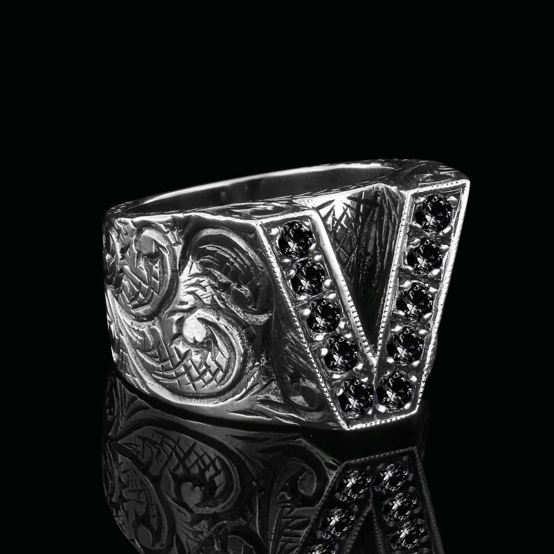 Special Design Sterling Silver Letter Monogram V Ring
