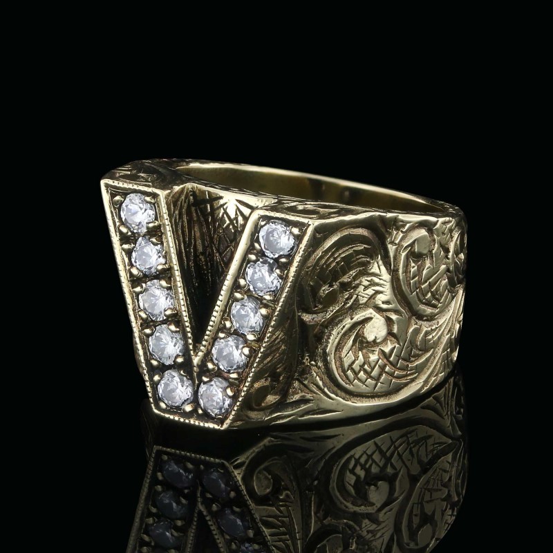 Special Design Sterling Silver Letter Monogram V Ring