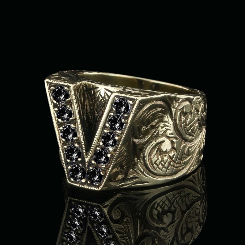 Special Design Sterling Silver Letter Monogram V Ring