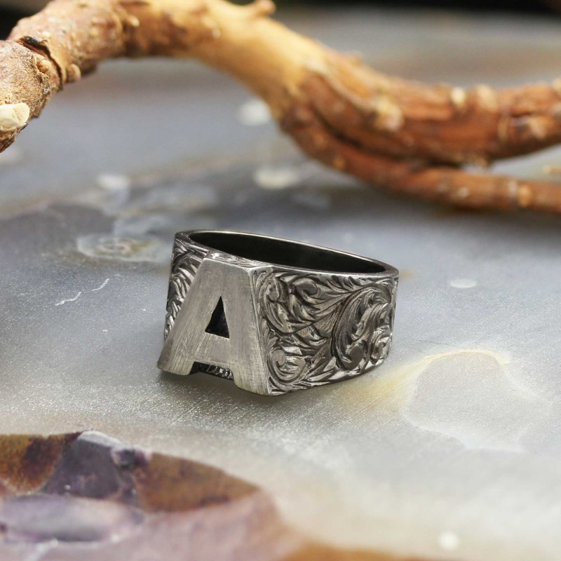 Sterling Silver Monogram A Bold Alphabet Women Ring