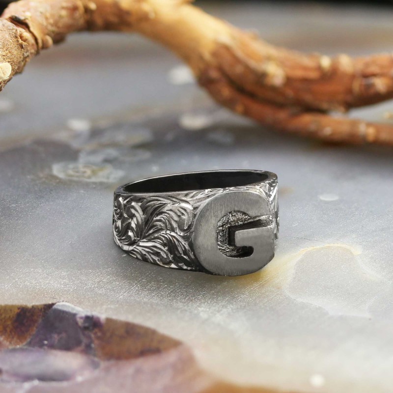 Sterling Silver Monogram G Bold Alphabet Women Ring