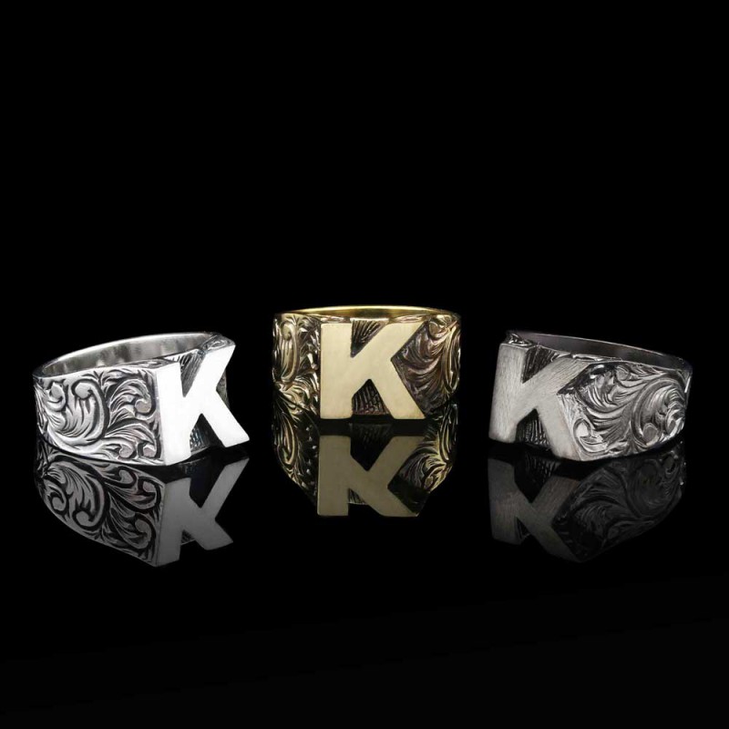 Sterling Silver Monogram K Bold Alphabet Women Ring