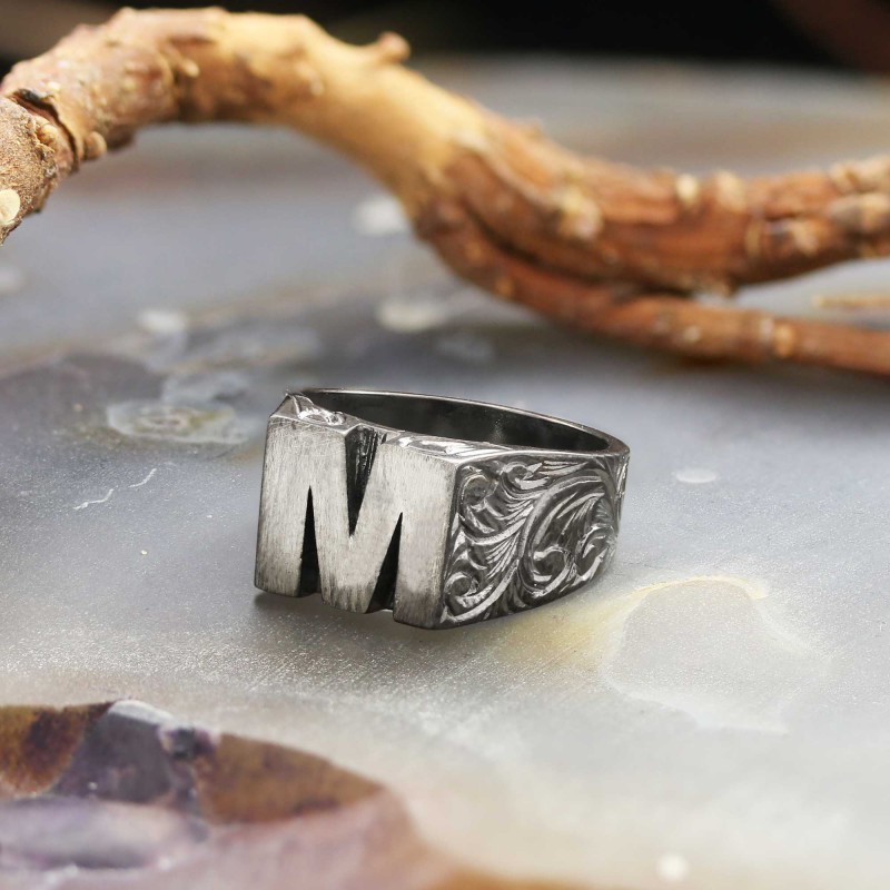 Sterling Silver Monogram M Bold Alphabet Women Ring