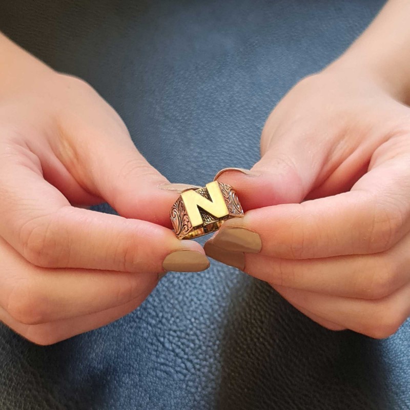 Sterling Silver Monogram N Bold Alphabet Women Ring