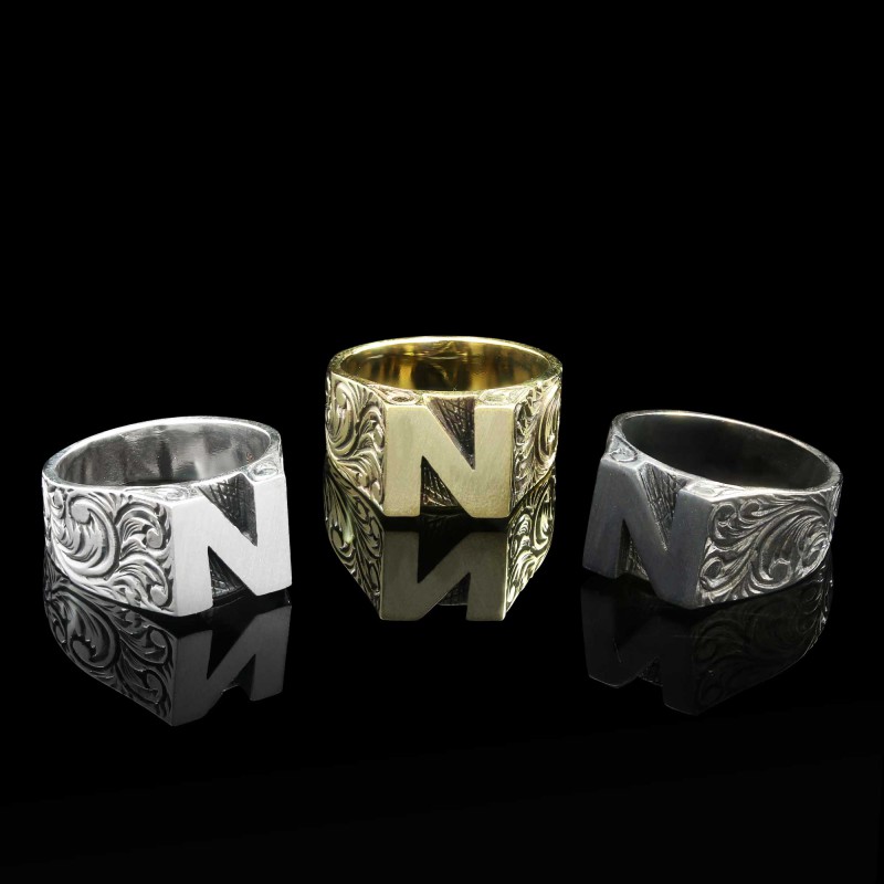 Sterling Silver Monogram N Bold Alphabet Women Ring